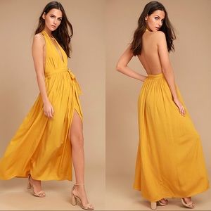 Lulus Magical Movement Wrap Maxi Dress Yellow Sz M